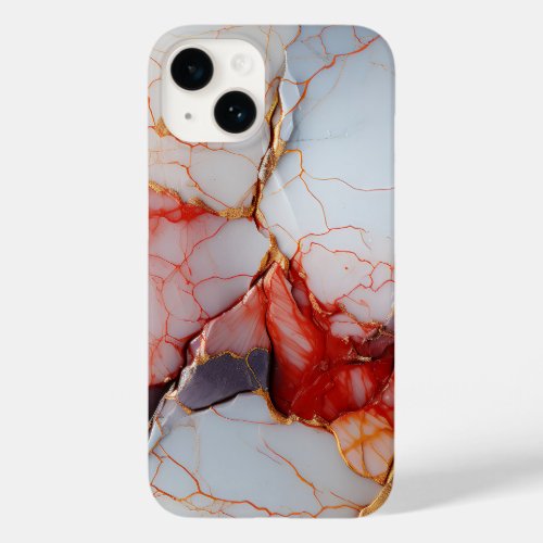 Red and White Marble Elegance Case_Mate iPhone 14 Case