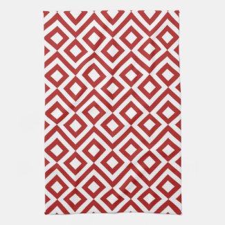 Red and White Meander Kitchen Towel