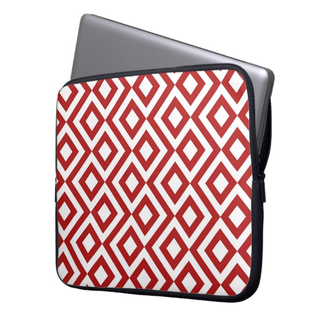 Red and White Meander Laptop Sleeve (Front Left)
