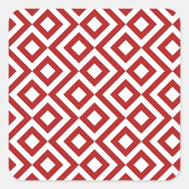 Red and White Meander Square Sticker (Front)