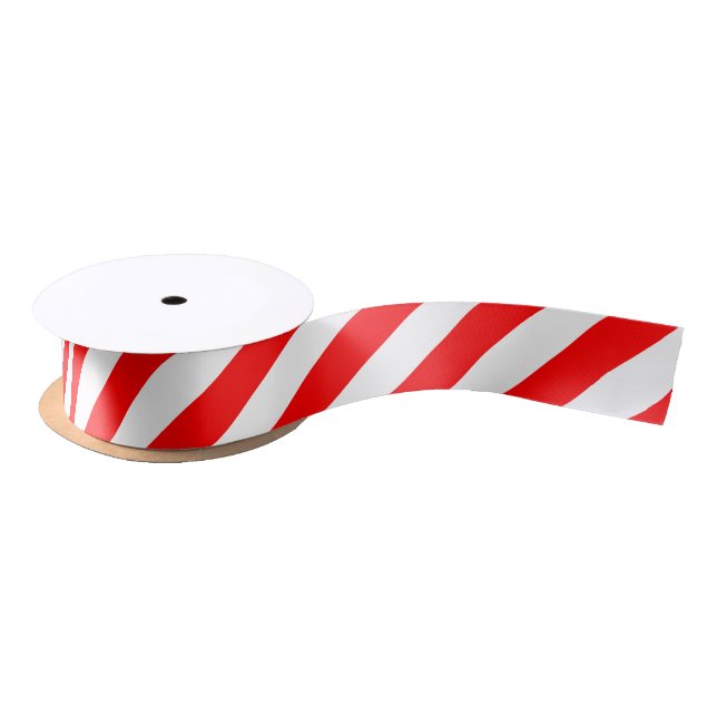 Red and White Medium Diagonal Stripes Ribbon (Spool)