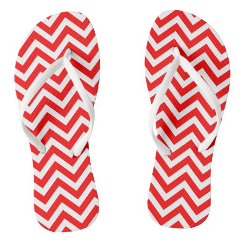 Red and White Medium Size Chevron Stripes Flip Flops