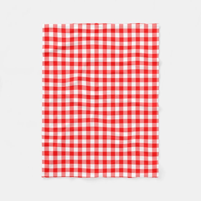 Red and White Medium Size Gingham Checks Fleece Blanket (Front)