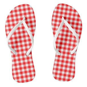 Red and White Medium Size Gingham Checks Flip Flops