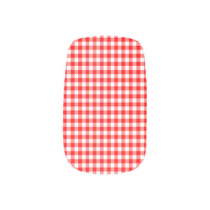 Red and White Medium Size Gingham Checks Minx Nail Art