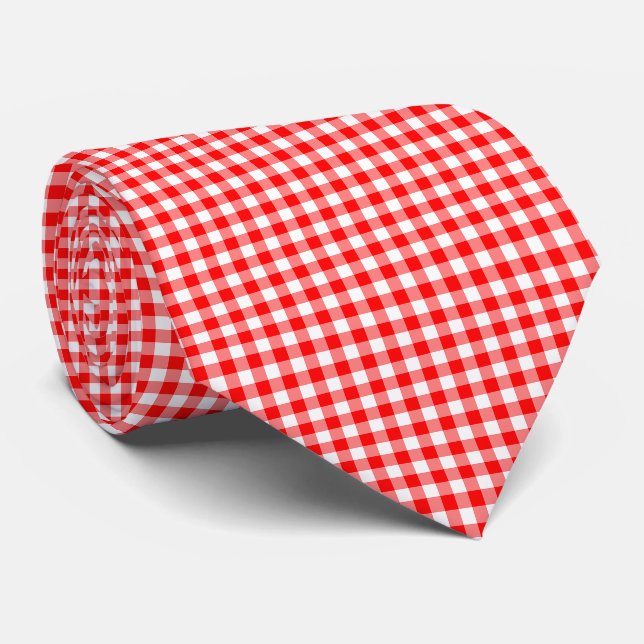 Red and White Medium Size Gingham Checks Neck Tie (Rolled)