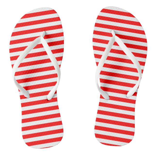Red and White Medium Size Horizontal Stripes Flip Flops (Footbed)