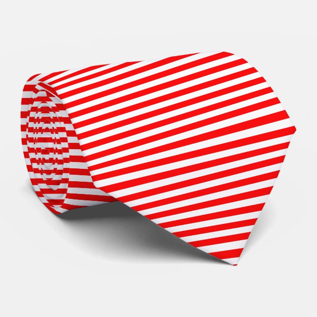 Red and White Medium Size Horizontal Stripes Neck Tie (Rolled)