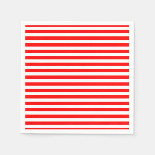Red and White Medium Size Horizontal Stripes Paper Napkins