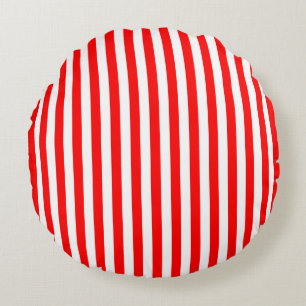 Red and White Medium Size Stripes Round Pillow