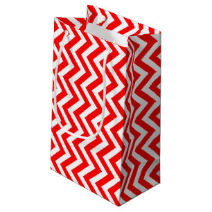 Red and White Medium Size Vertical Chevron Small Gift Bag