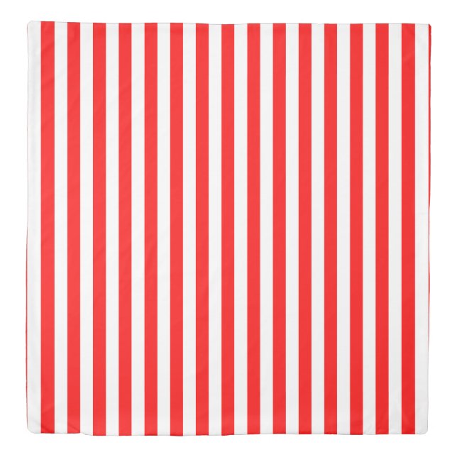 Red and White Medium Size Vertical Stripes Duvet Cover (Front)