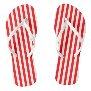 Red and White Medium Size Vertical Stripes Flip Flops