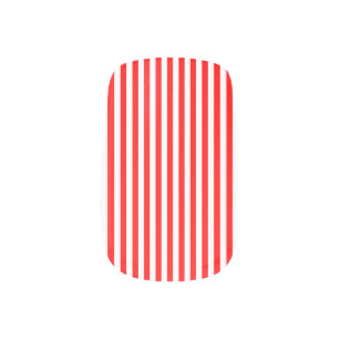 Red and White Medium Size Vertical Stripes Minx Nail Art