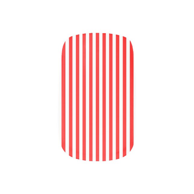 Red and White Medium Size Vertical Stripes Minx Nail Art (Left Thumb)