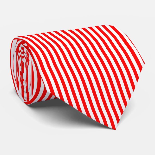 Red and White Medium Size Vertical Stripes Neck Tie (Rolled)