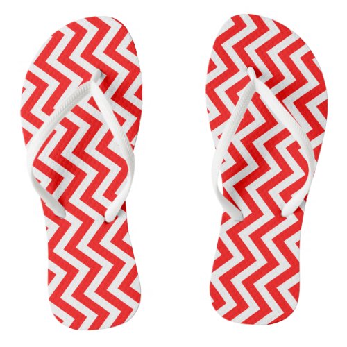 Red and White Medium Vertical Chevron Stripes Flip Flops