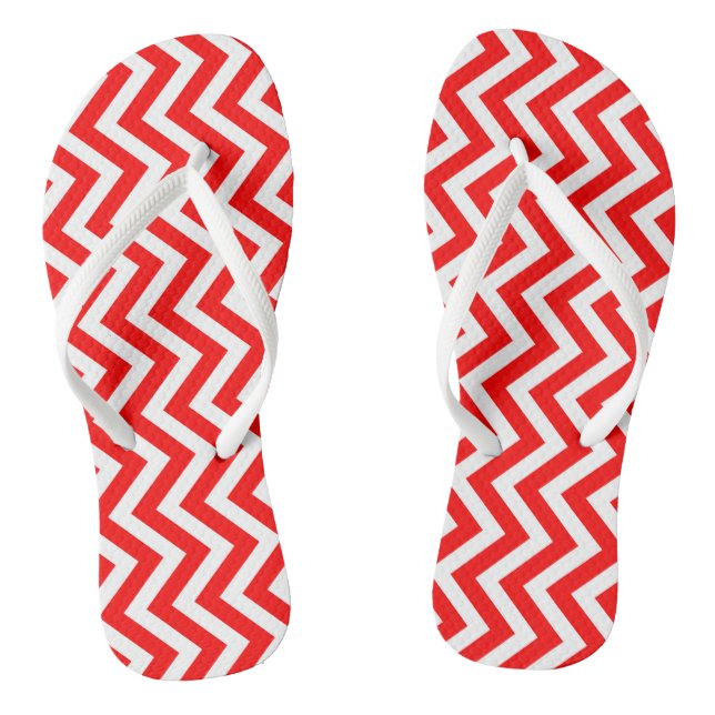 Red and White Medium Vertical Chevron Stripes Flip Flops (Footbed)