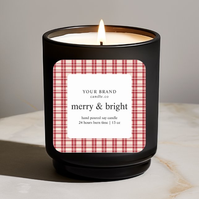 Red and White Merry and Bright Candle  Square Sticker (Creator Uploaded)