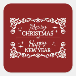 Red And White Merry Christmas And Happy New Year Square Sticker