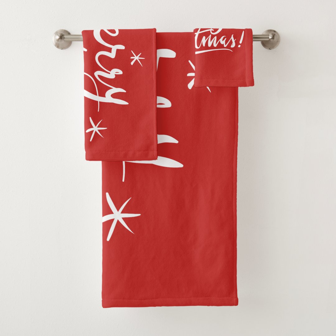 Red and white Merry Christmas bathroom towel set Zazzle