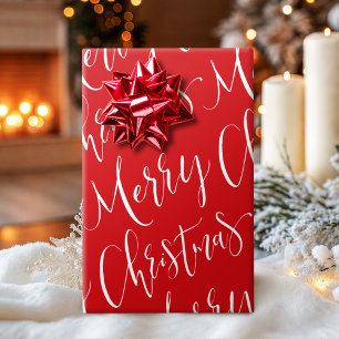 Red And White Merry Christmas Calligraphy Holiday Wrapping Paper