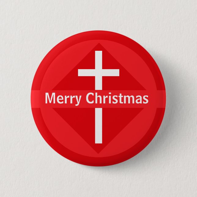 Red and White Merry Christmas Christian Cross Button (Front)