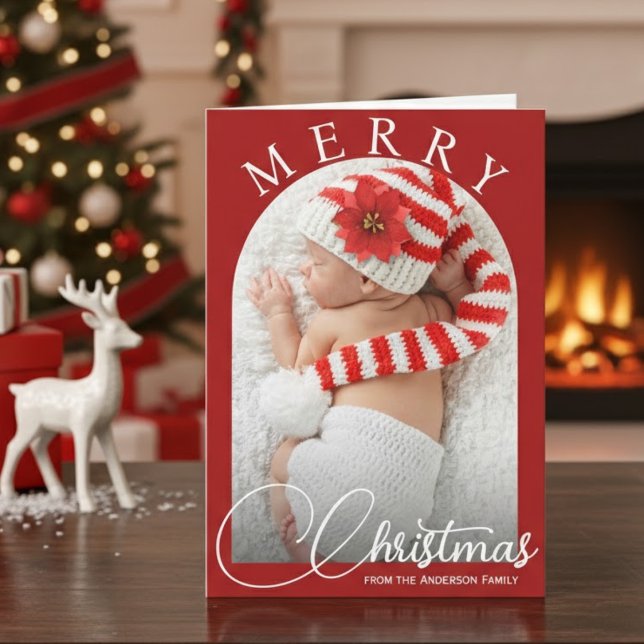 Red And White Merry Christmas Family Photo Holiday Card (Red And White Merry Christmas Family Photo Holiday Card)