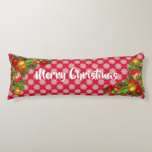Red and White Merry Christmas Long Cozy Pillow