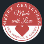 Red And White Merry Christmas Made With Love Classic Round Sticker<br><div class="desc">Classic red and white Merry Christmas stickers to seal your home baked gifts.</div>