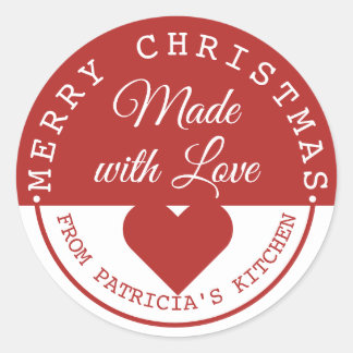 Red And White Merry Christmas Made With Love Classic Round Sticker