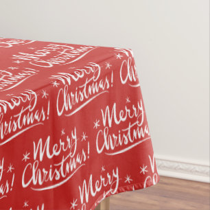Red and white Merry Christmas pattern tablecloth