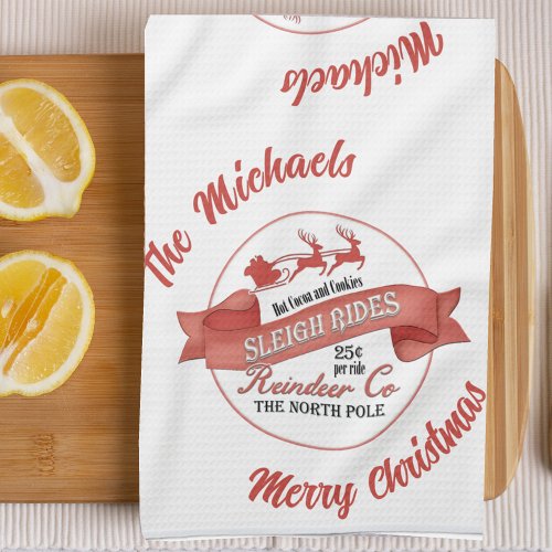 Red and White Merry Christmas Personalized Kitchen Towel