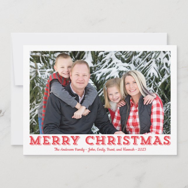 Red and White Merry Christmas Photo Cards (Front)