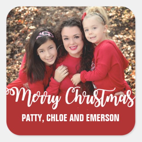 Red and White Merry Christmas Photo Envelope Seal