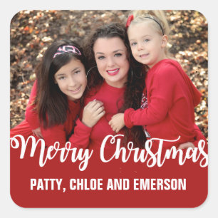 Red and White Merry Christmas Photo Envelope Seal