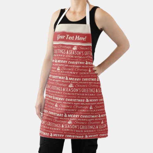 Red and White Merry Christmas Retro Typography Apron