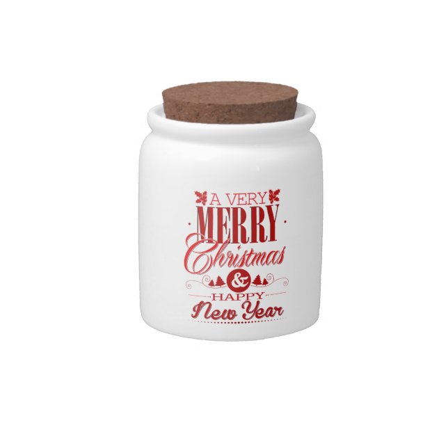 Red and White Merry Christmas Sayings Decor Candy Jar (Front)