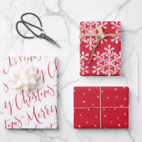 Red And White Merry Christmas Snowflakes star Wrapping Paper Sheets