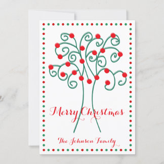 Red And White Merry Christmas Tree Holiday Card