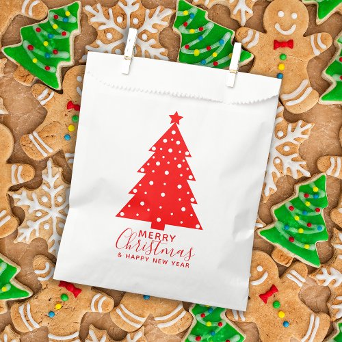 Red and White Merry Christmas Tree Silhouette Favor Bag