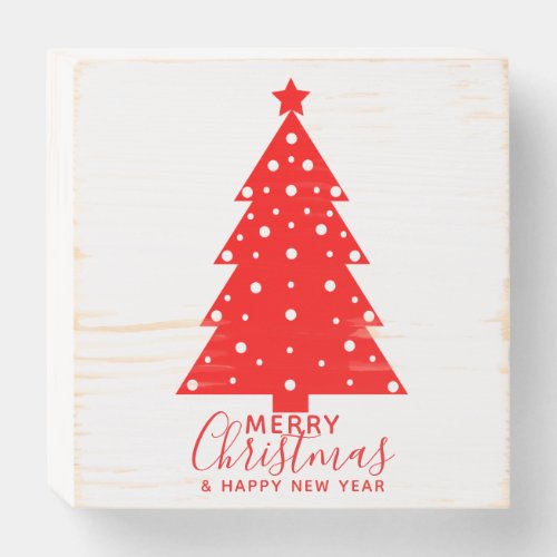 Red and White Merry Christmas Tree Silhouette Wooden Box Sign