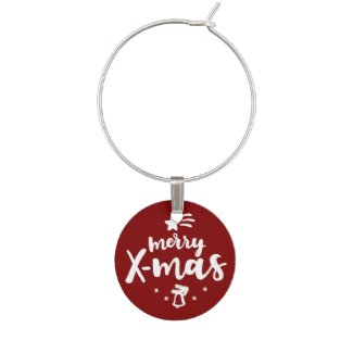 Red And White Merry Xmas Wine Glass Charm