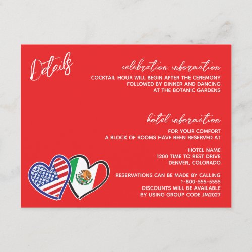 Red and White Mexican American Wedding Enclosure Card