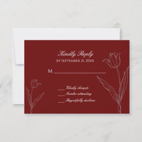 Red and White Minimalist Tulip Wedding RSVP Card