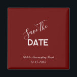 Red and White Minimalist Wedding Save the Date Magnet<br><div class="desc">.: Minimalist Wedding save-the-date with a beautiful maroon burgundy red background and contrasting white font
.: Completely customizable- change the text,  font,  font size and font color.
.: Coordinating items available
.: Design available in other colors as well.</div>