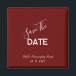 Red and White Minimalist Wedding Save the Date Magnet<br><div class="desc">.: Minimalist Wedding save-the-date with a beautiful maroon burgundy red background and contrasting white font
.: Completely customizable- change the text,  font,  font size and font color.
.: Coordinating items available
.: Design available in other colors as well.</div>