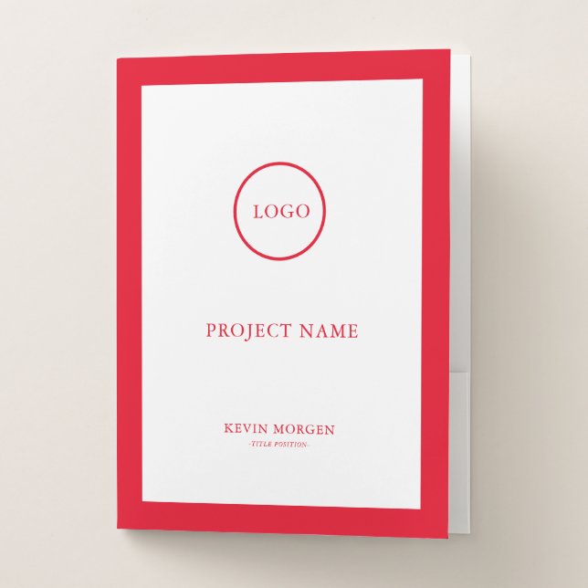 Red and white minimalistic corporate design pocket folder (Front)