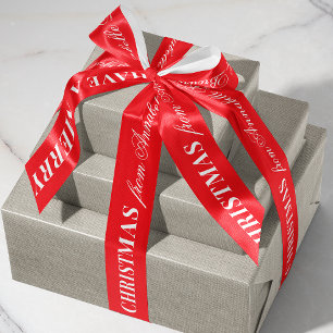 Red and White Mixed Font Merry Christmas Gift Satin Ribbon