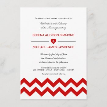 Red And White Modern Chevron Wedding Invitations by decor_de_vous at Zazzle